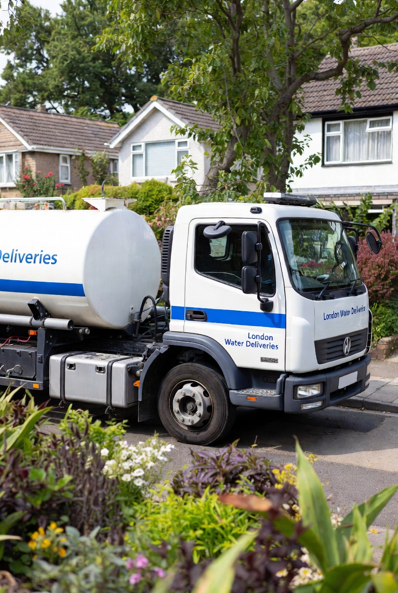 Water delivery truck serving London homes and businesses